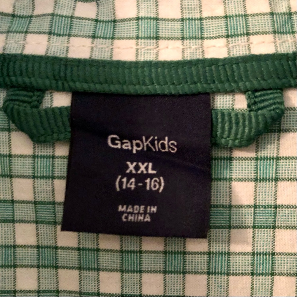 GAP Kids Long Sleeve Green & White Checked Button Down Shirt XXL (14-16) EUC!